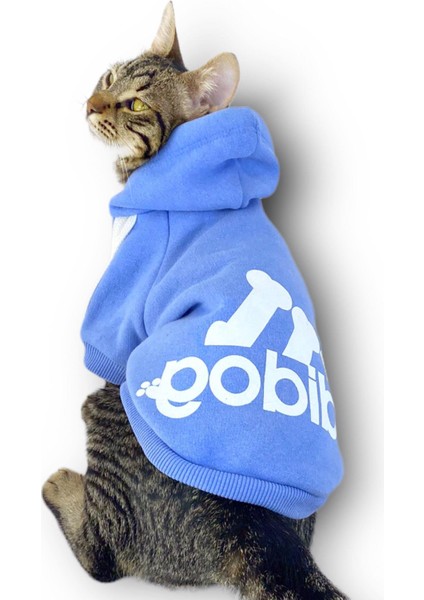 Bebek Mavisi Adidog Kapşonlu Kedi Sweatshirt Kedi Kazağı