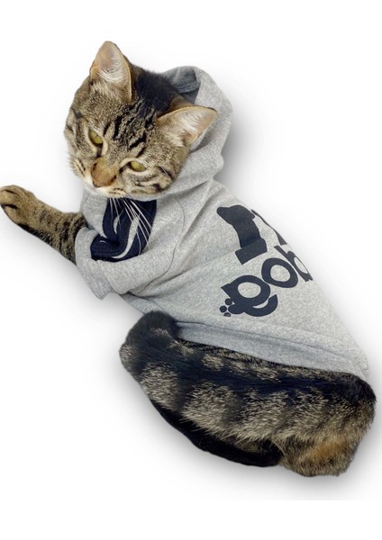 Gri Adidog Kapşonlu Duo Kedi Sweatshirt