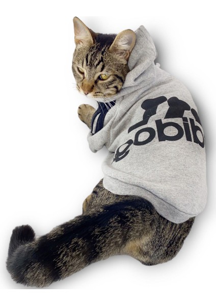 Gri Adidog Kapşonlu Duo Kedi Sweatshirt