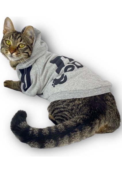 Gri Adidog Kapşonlu Duo Kedi Sweatshirt