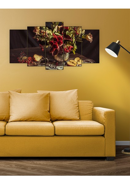 Ahşap Tablo 5 Parça Tek Fotoğraf Uv Baskı Dekoratif Çiçek