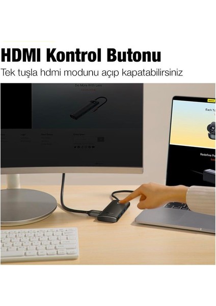 100W 6in1 Pd Type C Çoğaltıcı Çevirici Hub, 2x Usb, 1x Hdmi, 1x Pd Type C, 1x Sd/tf Adaptör