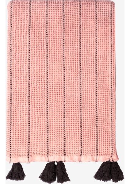 Buhur %100 Pamuk Koltuk Şalı Pembe / Gri 130x170