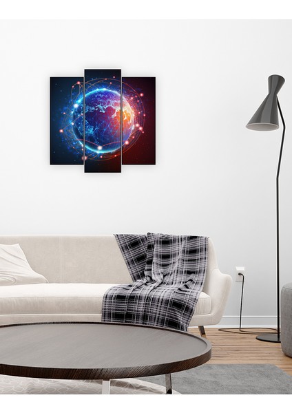 Ahşap Tablo 3 Parça Tek Fotoğraf Uv Baskı Dekoratif Dünya Yapay Zeka
