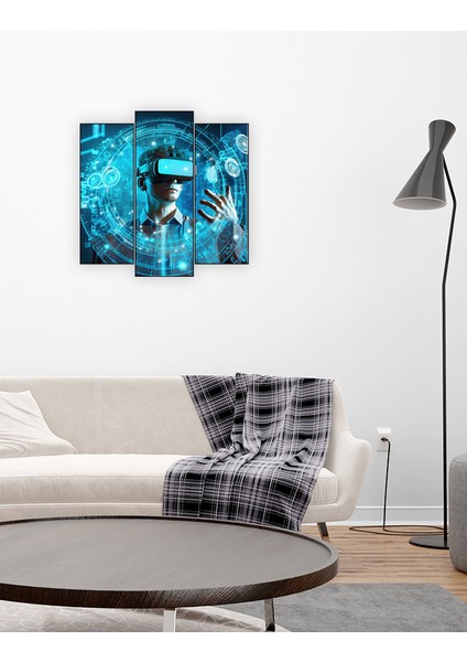 Ahşap Tablo 3 Parça Tek Fotoğraf Uv Baskı Dekoratif Vr Yapay Zeka