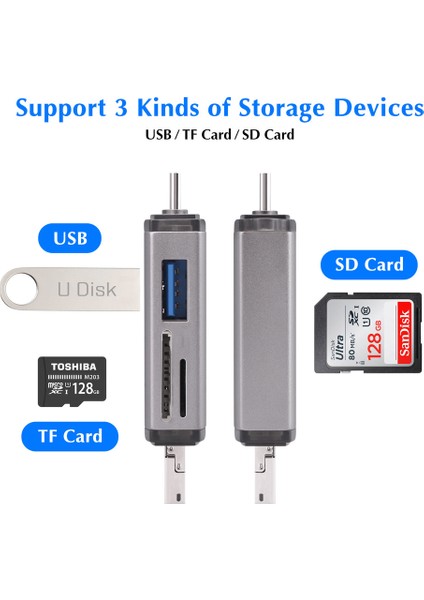 ADS-307 3 Portlu Type-C Usb3.0 Çevirici Sd Kart Mikrosd Kart Okuyucu Çevirici Adaptör