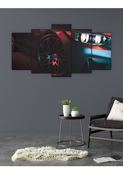 Ahşap Tablo 5 Parça Tek Fotoğraf Uv Baskı Dekoratif Spor Araba