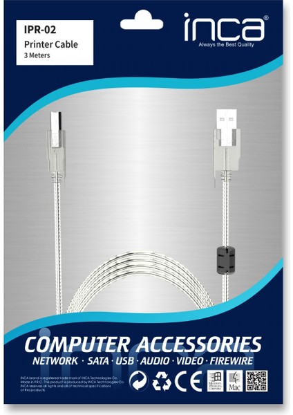 Ipr-02 USB 2.0 Prınter Kablosu+Askılı(3mt) 3 Metre - USB 2.0