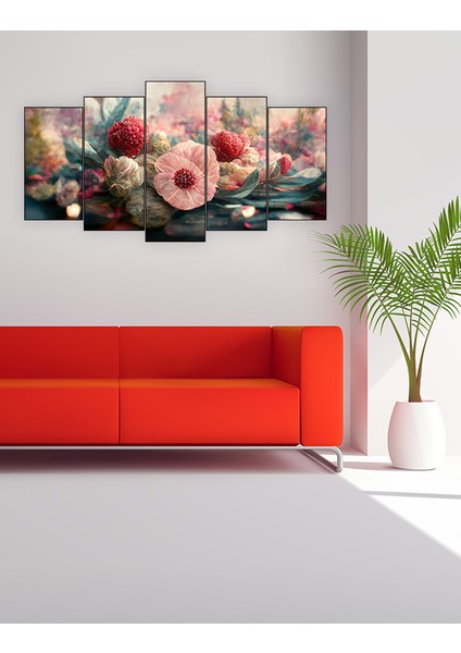 Ahşap Tablo 5 Parça Tek Fotoğraf Uv Baskı Dekoratif Çiçek