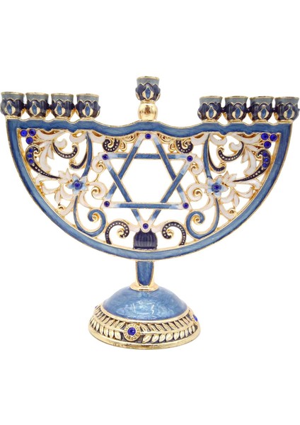 Emaye Metal Menorah Bejeweled Dini Malzemeler El Sanatları Mum Tutucu (Yurt Dışından)