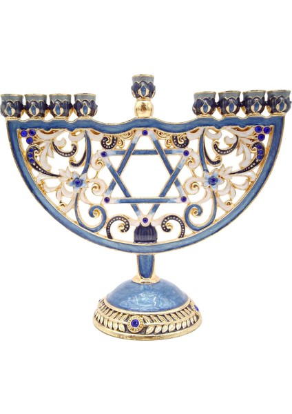 Emaye Metal Menorah Bejeweled Dini Malzemeler El Sanatları Mum Tutucu (Yurt Dışından)