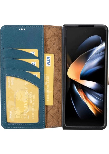 Samsung Galaxy Z Fold4 Uyumlu Deri Cüzdanlı Kılıf BRN4EF