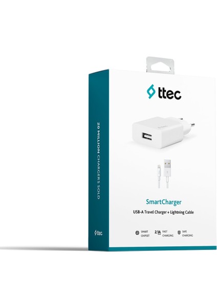 Smartcharger 2.1A Seyahat Şarj Aleti + Lightning Kablo