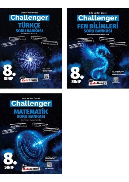 8.Sınıf LGS Matematik + Türkçe + Fen Challenger Soru Seti 3 Kitap 2023