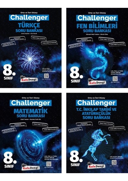 8.Sınıf LGS Matematik + Türkçe + Fen + Inkılap Challenger Soru Seti 4 Kitap 2023