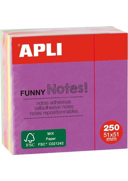 11596 Yapışkanlı Not Kağıdı Küp 5 Renk 250 Yp 51X51 MM