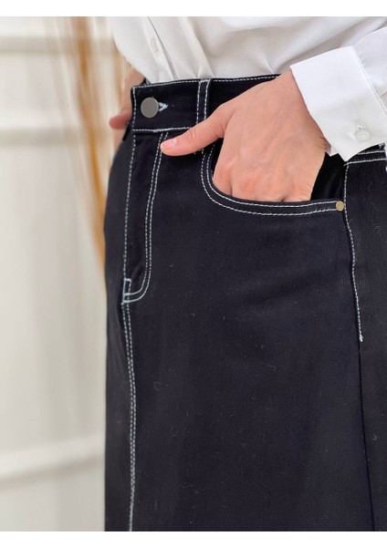 Kontrast Dikişli Kot Etek