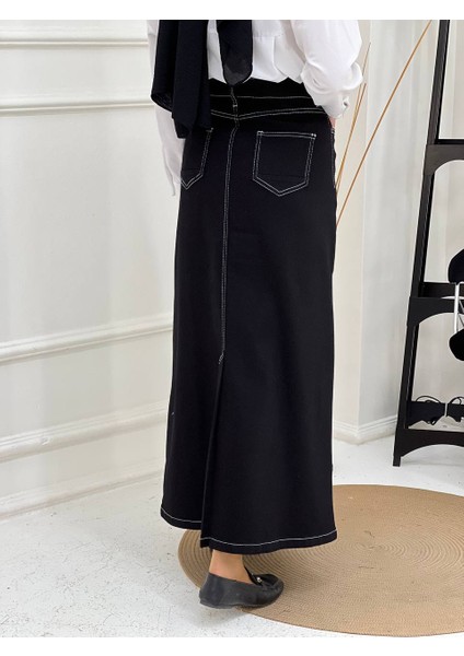 Kontrast Dikişli Kot Etek modelleri