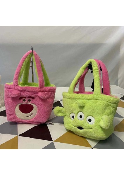 Peluş Çilek Ayı Çantası Omuz Çantası El Alışveriş Çantası Büyük Kapasiteli Üç Gözlü Çift Taraflı Kadın Çantası Doğum Günü Hediyesi