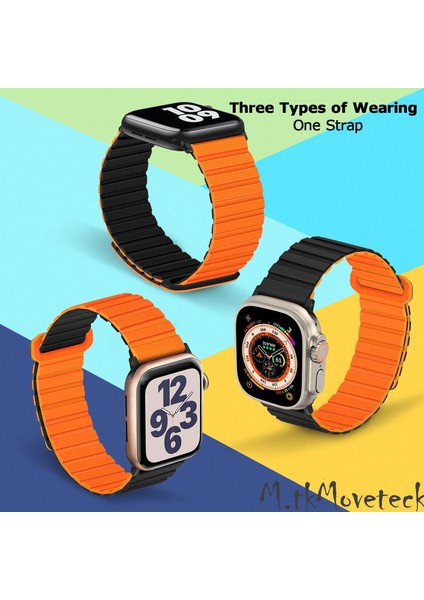Apple Watch 42/44/45/49MM Ultra Uyumlu Silicon Magnetic Çift Renk Deri Leather Kordon Kayış Mıknatıslı Loop Rainbow Renkli Silikon Baklalı Yumuşak Liquid Kadifemsi fiyatları
