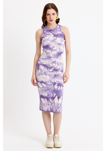 Halter Yaka Mor Örme Elbise