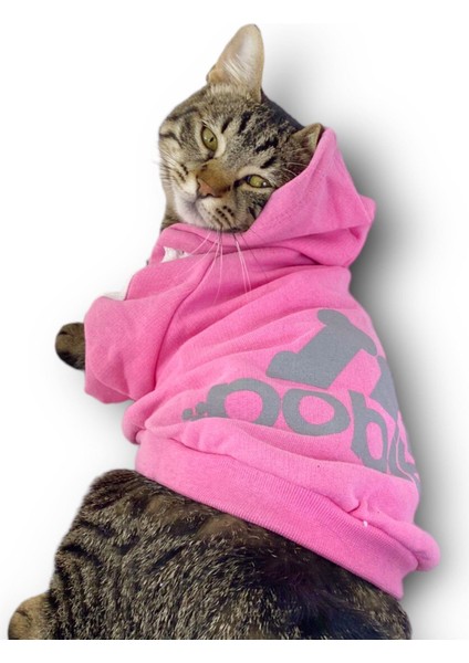 Pembe Adidog Kapşonlu Kedi Sweatshirt Kazak