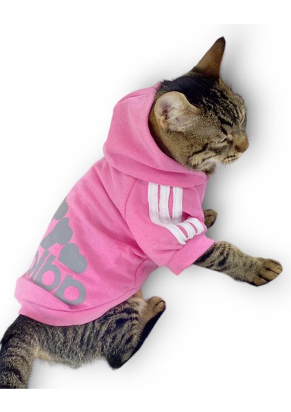Pembe Adidog Kapşonlu Kedi Sweatshirt Kazak