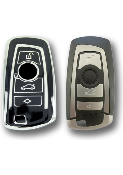 Bmw F Serisi Cas4 Tip 4 Buton Siyah-Gümüş Oto Anahtar Kumanda Kabı Kılıf Oto Anahtarlık modelleri