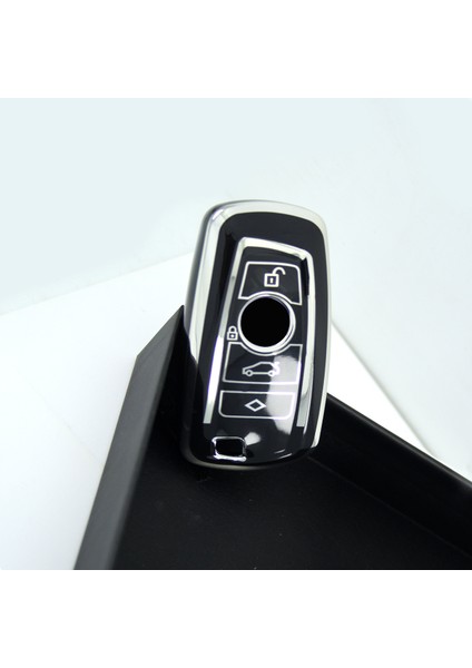 Bmw F Serisi Cas4 Tip 4 Buton Siyah-Gümüş Oto Anahtar Kumanda Kabı Kılıf Oto Anahtarlık