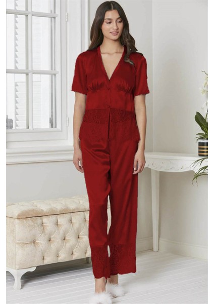 6'Lı Kaplı Midi Gecelik Sabahlık Set 6015 Bordo