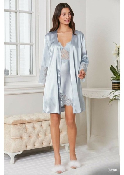 6'Lı Kaplı Midi Gecelik Sabahlık Set 6015 Mist