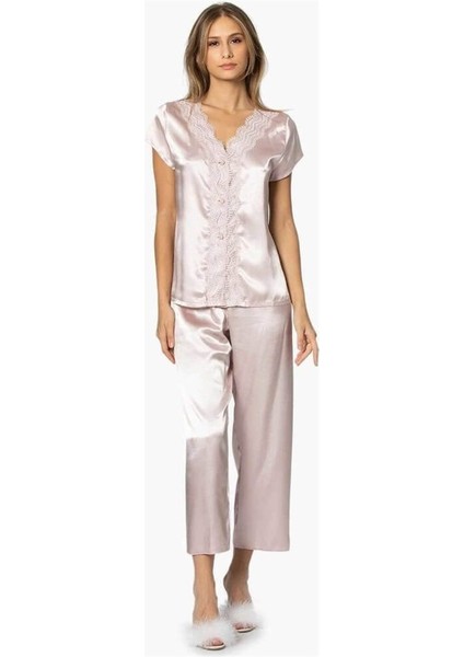 6'Lı Saten Gecelik Sabahlık Çeyiz Seti 6010 Pudra fırsatları