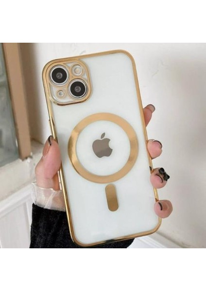 Kamera Korumalı iPhone 14 Plus 6.7inç Magsafe Uyumlu Silikon Kılıf, Lazer Çerçeveli, Darbe Emici