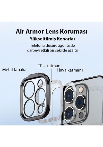 14 Pro Magsafe Uyumlu Armor Kamera Korumalı Kılıf ve Tempered Ekran Koruyucu Set 14 Pro Kılıf Ekran Koruyucu Set