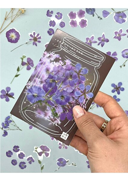 Retro Mor Renkli Çiçek Şeffaf  Sticker - Scrapbook - Bullet Journal -  Defter Süsleme-Çıkartma