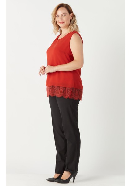 3207 Etek Ucu Dantelli Şifon Büyük Beden Şık Bluz Tarçın fiyatları