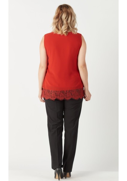 3207 Etek Ucu Dantelli Şifon Büyük Beden Şık Bluz Tarçın modelleri