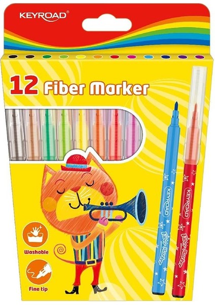 Keçeli Kalem 12'li Yıkanabilir Keyroad 12 Renk Keçeli Kalem 1 Paket
