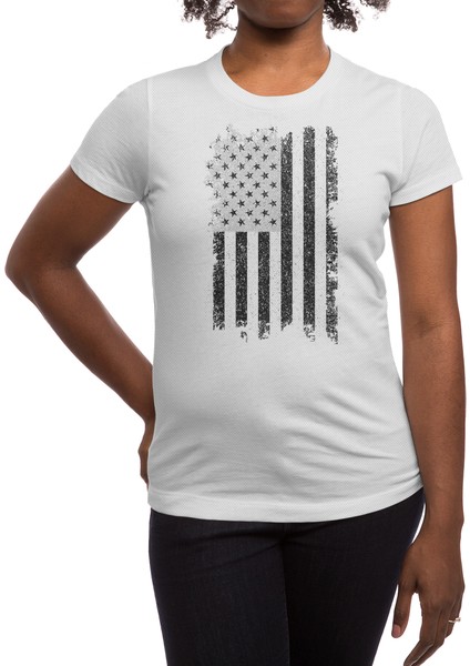 Us Flag Banner Style With Grungy White And Black Textures Beyaz Spor Tişört
