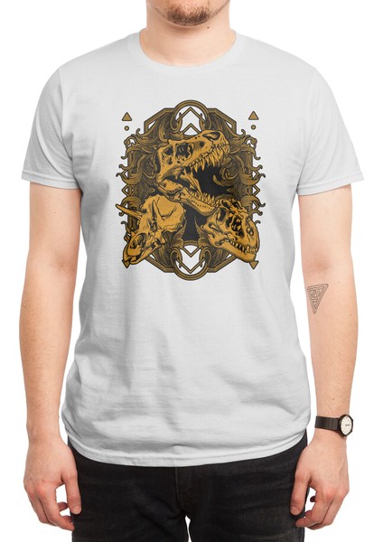 Horror Dark Dynosaurs Fossil. Vector Illustration, Shirt Graphic Beyaz Spor Tişört