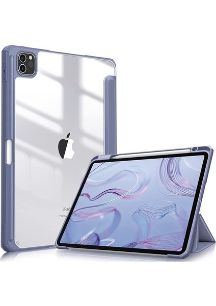 MTK Moveteck Apple Ipad Pro 12.9'' 5. ve 6. Nesil Tablet Kılıfı Şeker Renkli Kalem Yuvalı Smart Standlı Crystal Şeffaf