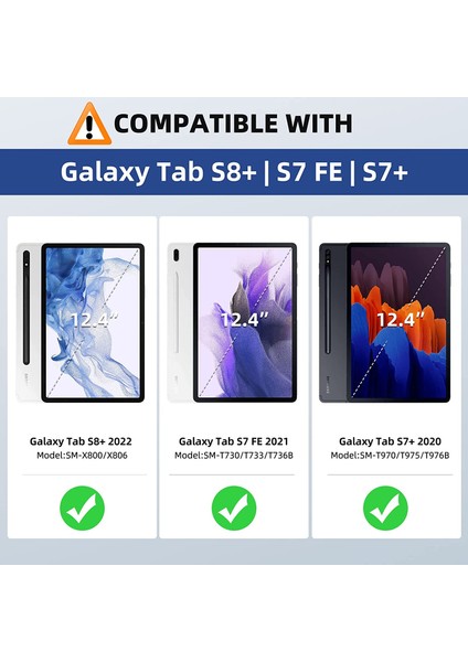 Samsung Galaxy Tab 12.4" S8 Plus / S7 Fe ve S7 Plus Kılıf Şeker Renkli Kalem Yuvalı Smart Standlı