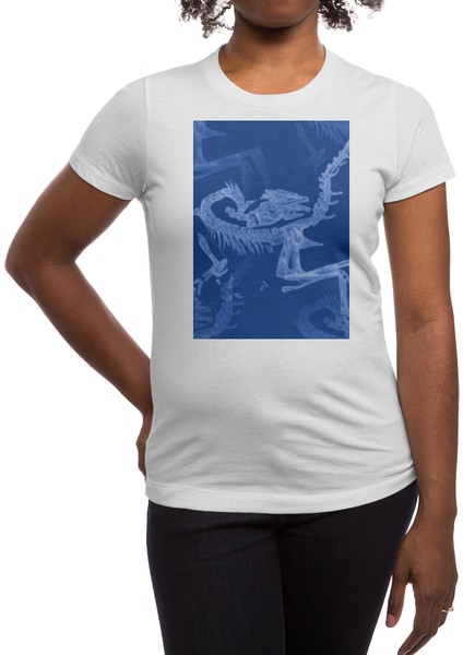 Dinosaur Fossil Blue Cyanotype Beyaz Spor Tişört