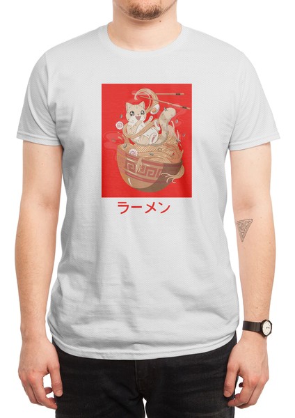 Japanese Noodles Anime Cat And Ramen Addicted Beyaz Spor Tişört