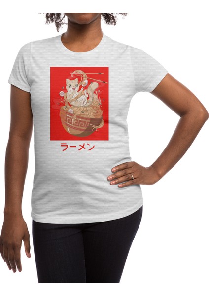 Japanese Noodles Anime Cat And Ramen Addicted Beyaz Spor Tişört