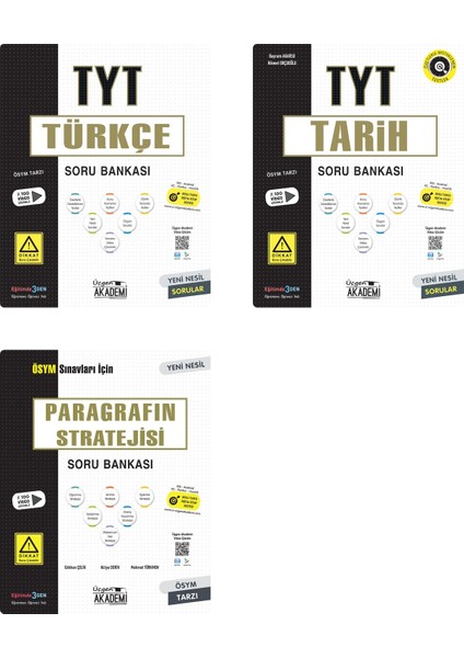 Üçgen Akademi TYT Türkçe + Tarih + Paragraf Soru Seti 3 Kitap 2023