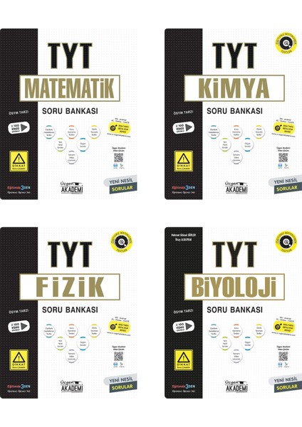 Üçgen Akademi TYT Matematik + Fizik + Kimya + Biyoloji Soru Seti 4 Kitap 2023