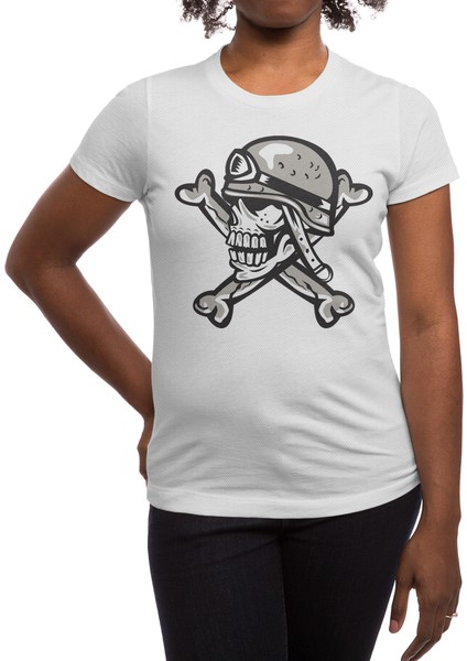Skull Military Helmet Crossed Bones Retro Beyaz Spor Tişört