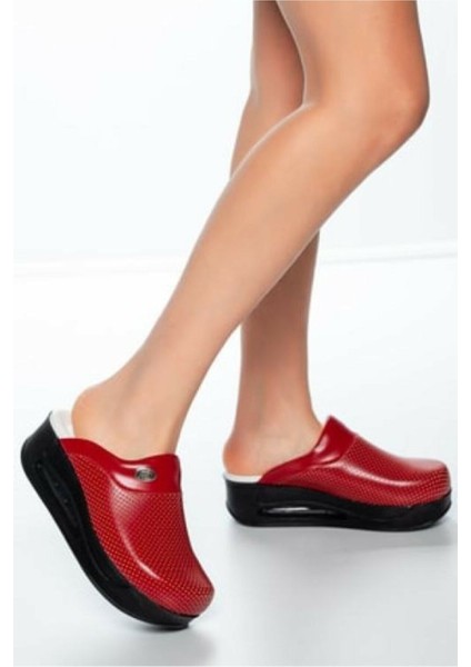 Kırmızı Siyah Taban Airmax Ortopedik Kadın Airmax Tam Ortopedik Anatomik Hastene, Doktor, Hemşire, Aşçı Sabo Terlik