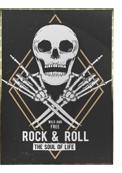 Kafatası Rock And Roll Müzik Illüstrasyon Poster P-004610